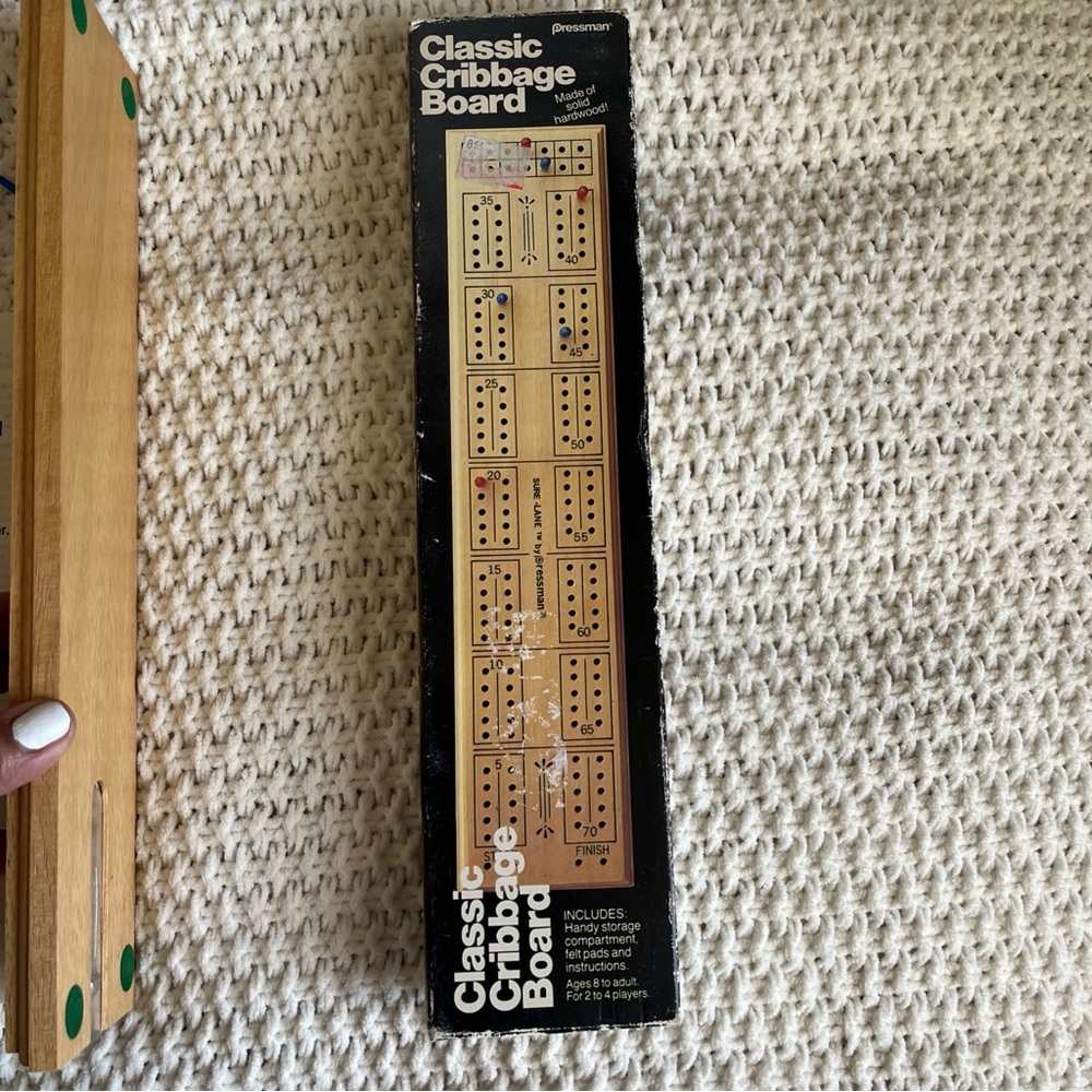 Pressman Classic Cribbage Solid Hardwood Board with Pegs & Instruction Booklet - Picture 8 of 13